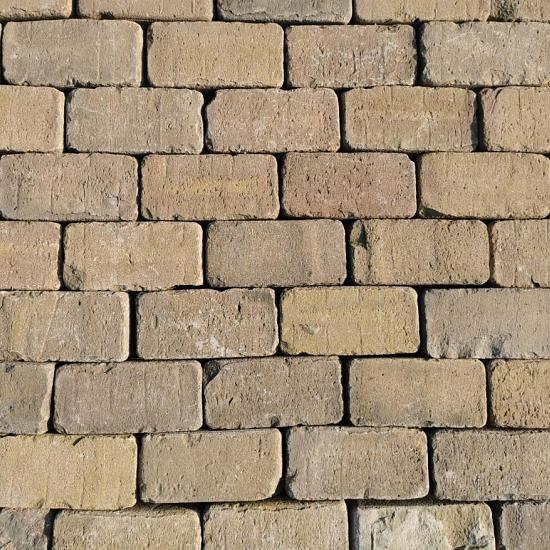 P011, Oude Gebakken Klinkers, Keiformaat, Geel-Brons