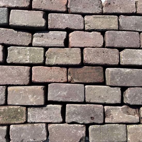 P035, Oude Gebakken Klinkers, Keiformaat, Rood-Paars